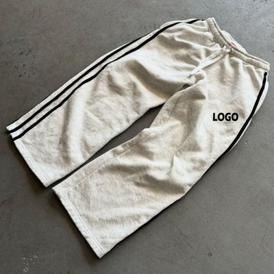 Custom Heavy Cotton Side Stripe Cropped Boxy Zip Up Hoodies and Baggy Sweatpants Set Sweat Suits - Image 2