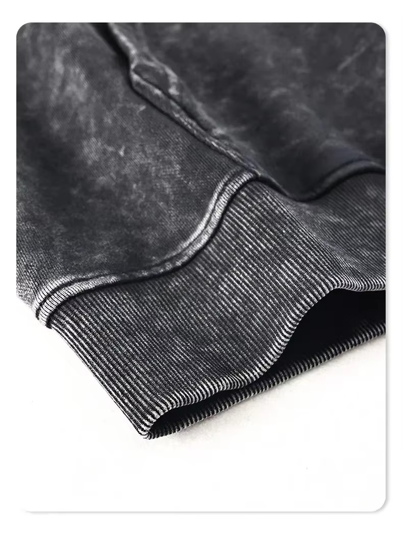 Custom Heavyweight Acid Wash Oversized Cotton Heart Pattern Men's Hoodie with Rhinestone Reserve Seam Boxy Fit and Worn Effect - Image 3