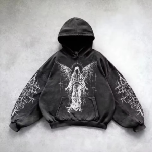 Custom Heavyweight Acid Wash Oversized Cotton Heart Pattern Men's Hoodie with Rhinestone Reserve Seam Boxy Fit and Worn Effect