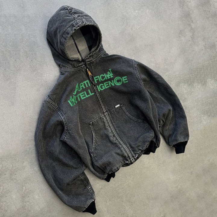 Custom Heavyweight Boxy Fit Vintage Acid Wash Ripped Distressed Zip Up Denim Hoodie Jacket Men - Image 4