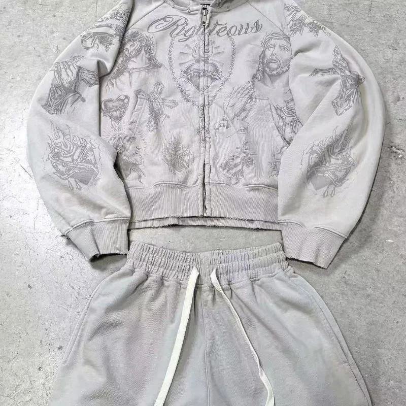 Custom Heavyweight High Quality Hot-Fix Rhinestone Zip-Up 100% Cotton Irregular Hem Loose Fit Zipper High Street Women's Hoodie - Image 5