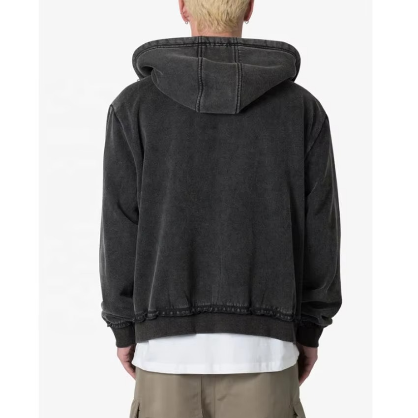 Custom Heavyweight Vintage Acid Wash 460gsm Men's Hoodie Oversized Pullover Distressed Full Zip Solid Knitted Hooded Autumn - Image 4
