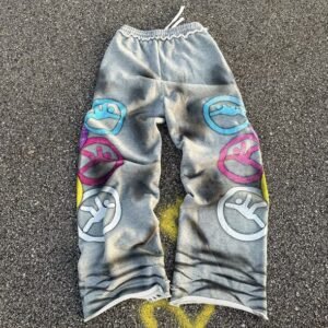 Custom High Quality Heavyweight Cotton Vintage Acid Wash Distressed Ripped Baggy Straight Leg Sweatpants for Men