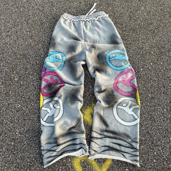 Custom High Quality Heavyweight Cotton Vintage Acid Wash Distressed Ripped Baggy Straight Leg Sweatpants for Men