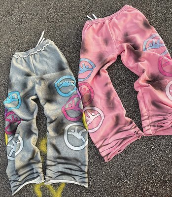 Custom High Quality Heavyweight Cotton Vintage Acid Wash Distressed Ripped Baggy Straight Leg Sweatpants for Men - Image 2