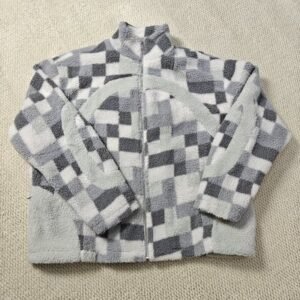 Custom High Quality Streetwear Winter Patchwork Plaid Warm Fleece Zip up Fluffy Hoodie Lined Tie Dye Sherpa Jacket