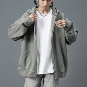 Custom High Street Men's Oversize Full Zip up Hoodies Drop Shoulder Jackets Loose Style Plus Size Hoodie