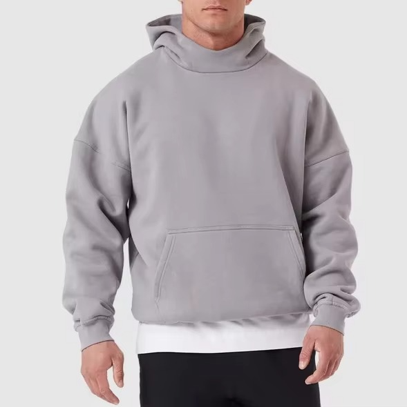Custom Luxury Men's Hoodies Boxy Fit Mock Neck Heavyweight Cotton Oversize Streetwear Drop Shoulder Men's Hoodies Sweatshirts