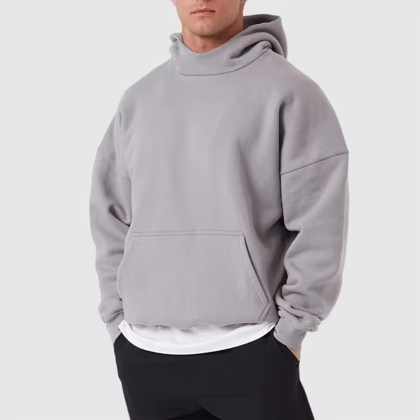Custom Luxury Men's Hoodies Boxy Fit Mock Neck Heavyweight Cotton Oversize Streetwear Drop Shoulder Men's Hoodies Sweatshirts - Image 2