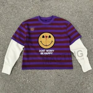 Custom Manufacturer DTG Printing Cotton Knitted Boxy T Shirt Rugby Stripe Double Layer Waffle Long Sleeve T Shirt for Men