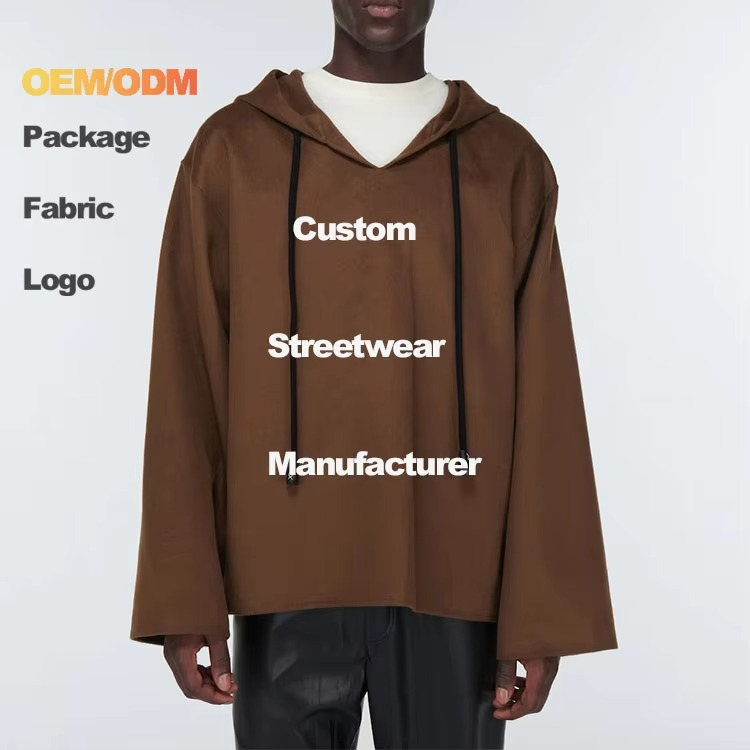 Custom Manufacturers Streetwear Drop Shoulder Oversized Silhouette Drawstring Hood Wide Sleeves Hoodie