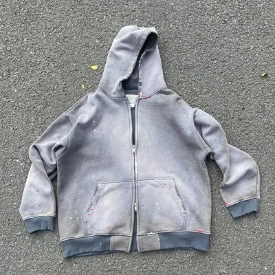 Custom Men Heavyweight Oversize Crop Boxy Zip Up Stone Acid Wash Distressed Hoodie Unisex Sun Faded Zipper Vintage Sweatshirt