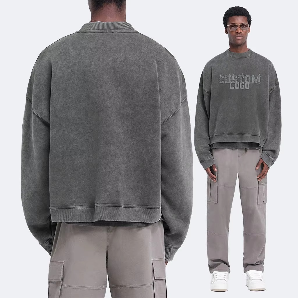 Custom Men's 100% Cotton Oversized Pullover Hoodie Drop Shoulder Heavyweight Functional Pockets Casual Style Terry Fabric Washed