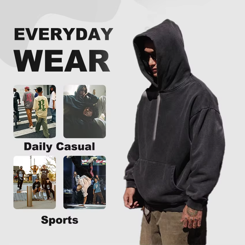 Custom Men's 100%cotton Blank Heavyweight Distressed 400gsm Oversized Acid Wash Hoodie Manufacturer Streetwear Hoodies for Men - Image 2