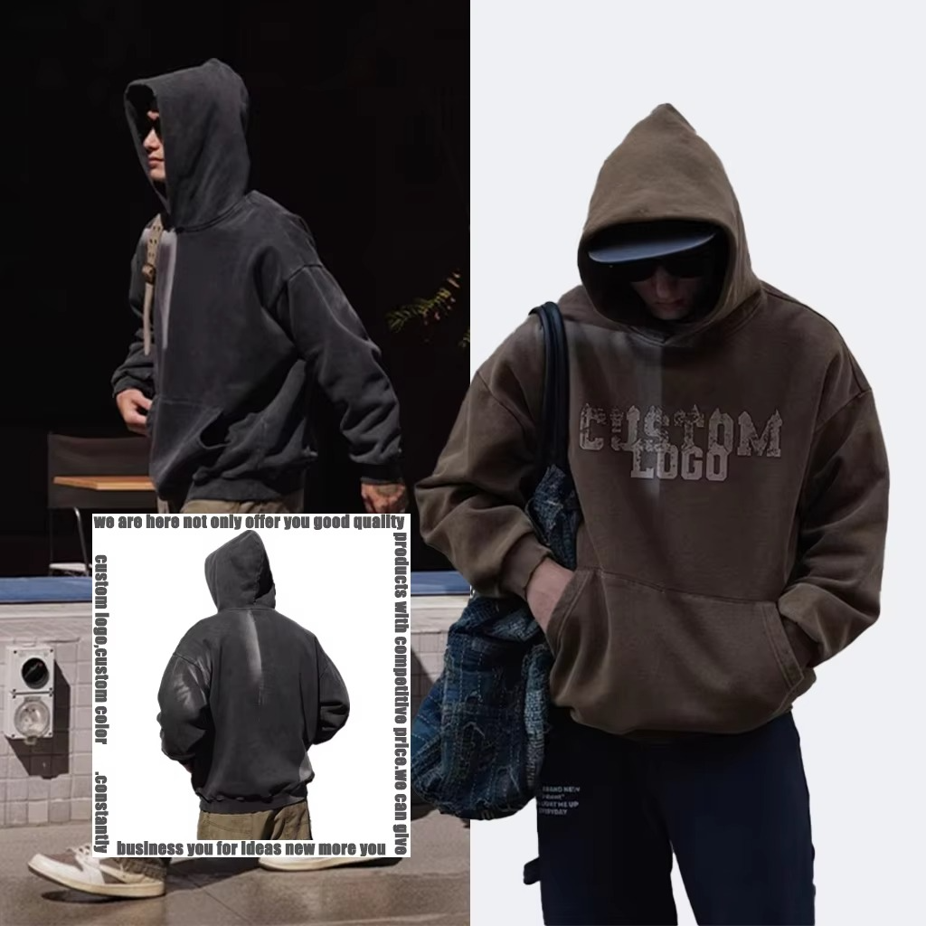 Custom Men's 100%cotton Blank Heavyweight Distressed 400gsm Oversized Acid Wash Hoodie Manufacturer Streetwear Hoodies for Men
