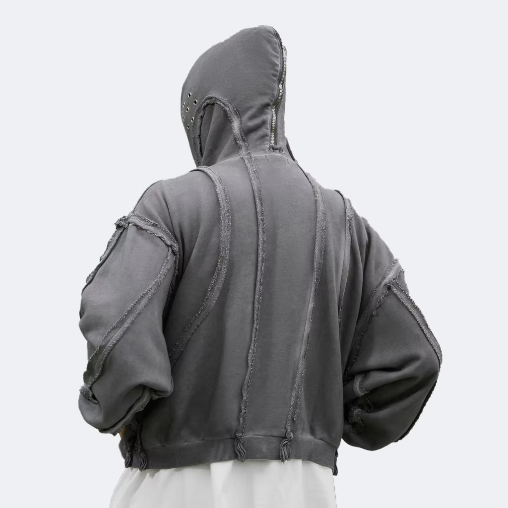 Custom Mens 500gsm Full Zip up Heavy Weight Crop Distressed Design Blank Hoodie Manufacturer Oversized Vintage Hoodie for Man - Image 2