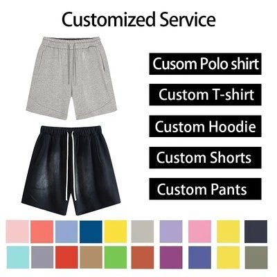 Custom Mens Streetwear Thick Drawstring Vintage Applique Sweat Short Cut Edge Acid Wash - Image 7