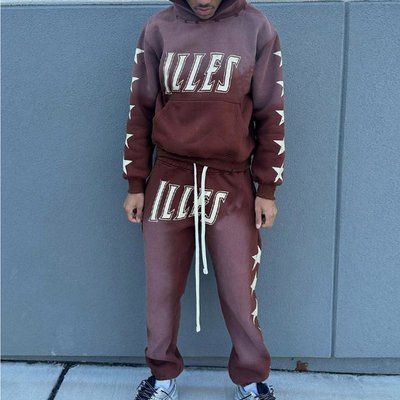 Custom Mens Two-Piece Set Heavyweight Pullover Printed Distressed Vintage Acid Wash Tracksuit - Image 3