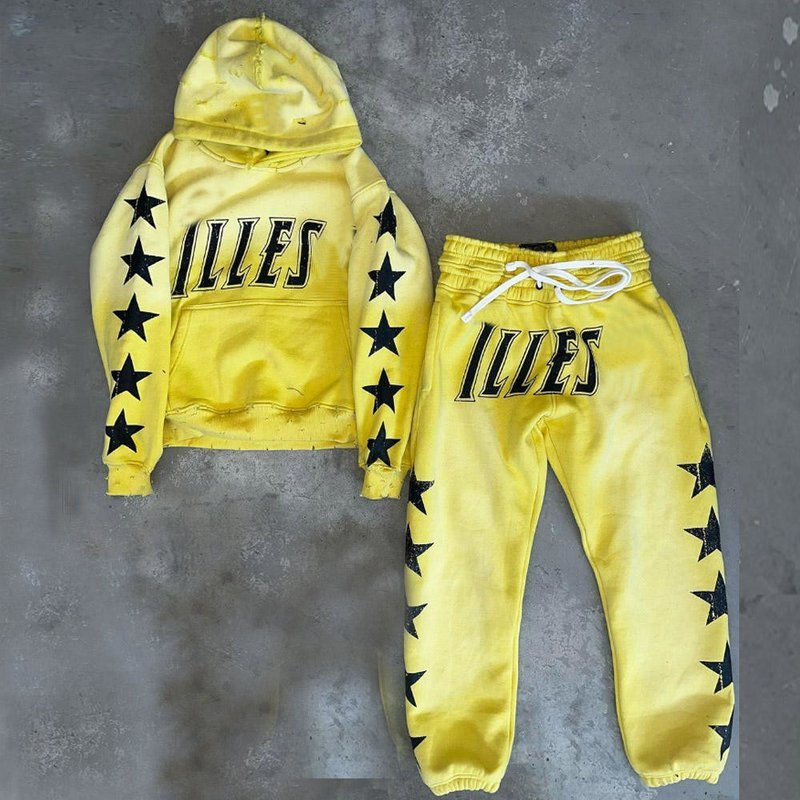Custom Mens Two-Piece Set Heavyweight Pullover Printed Distressed Vintage Acid Wash Tracksuit - Image 6