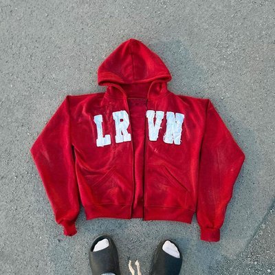 Custom Oversized 500gsm Acid Washed Zip Up Distressed Letter Patchwork Embroidery Hoodies - Image 3
