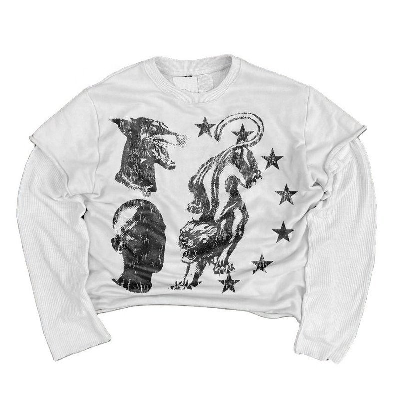 Custom Screen Printing French Terry Double Layer Long Sleeve T-Shirt for Men Colorful - Image 6