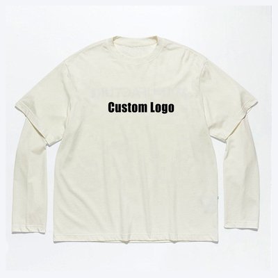 Custom Screen Printing French Terry Double Layer Long Sleeve T-Shirt for Men Colorful - Image 3