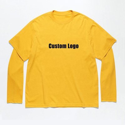 Custom Screen Printing French Terry Double Layer Long Sleeve T-Shirt for Men Colorful - Image 2