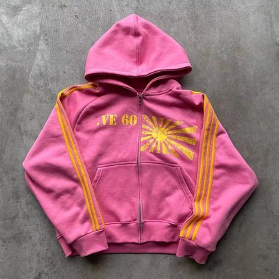 Custom Screen Printing Logo Stripes Tracksuit Vintage Acid Washed Zip Up Hoodie And Jogger Sweat Pant - Image 2