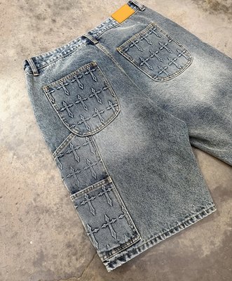 Custom Spray Washed Men Streetwear 3D Embossing Jorts Baggy Men's JHalf Short Jeans Carpenter Denim Jean Shorts - Image 4