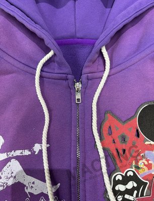 Custom Streetwear Vintage Washed Hoodies Sun Faded Patchwork Studded Rhinestone Boxy Cropped Zip up Hoodie for Men - Image 2