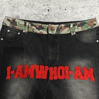 Custom Towel Embroidery Patches Logo Camo Baggy Jorts Streetwear High Quality Raw Hem Vintage Denim Jean Shorts for Men - Image 4