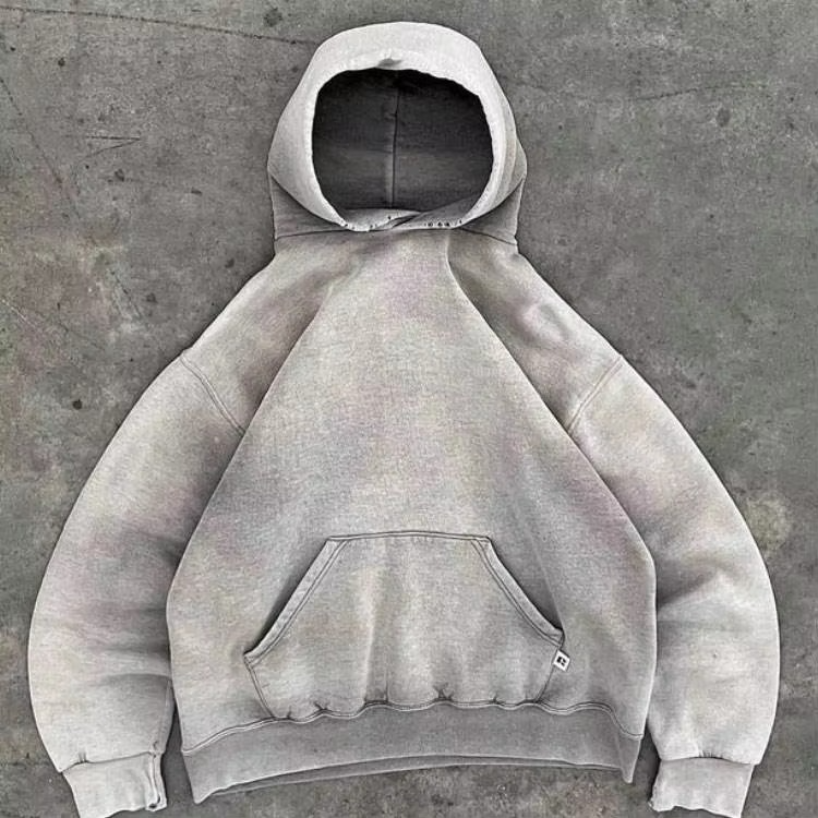 Custom Vintage Gray French Terry Oversized 100% Cotton Heavyweight Men Sun Faded 500 Gsm Blank Acid Washed Distressed Hoodie - Image 2