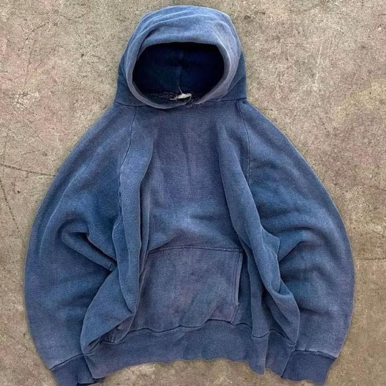 Custom Vintage Gray French Terry Oversized 100% Cotton Heavyweight Men Sun Faded 500 Gsm Blank Acid Washed Distressed Hoodie - Image 3