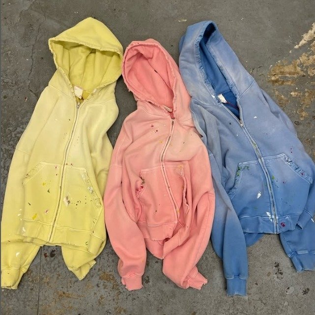 Custom Washed Sun Faded Distressed Mens Cropped Cotton Terry Heavyweight 420 Gsm Zip Up Rivet Studded Rhinestone Hoodie - Image 5