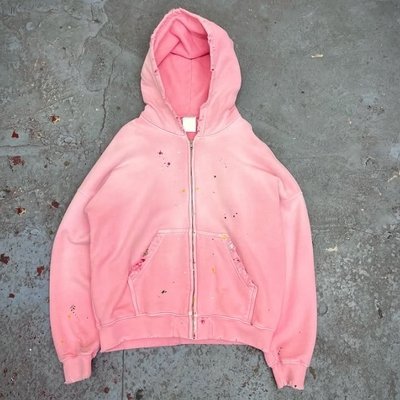 Custom Washed Sun Faded Distressed Mens Cropped Cotton Terry Heavyweight 420 Gsm Zip Up Rivet Studded Rhinestone Hoodie - Image 2