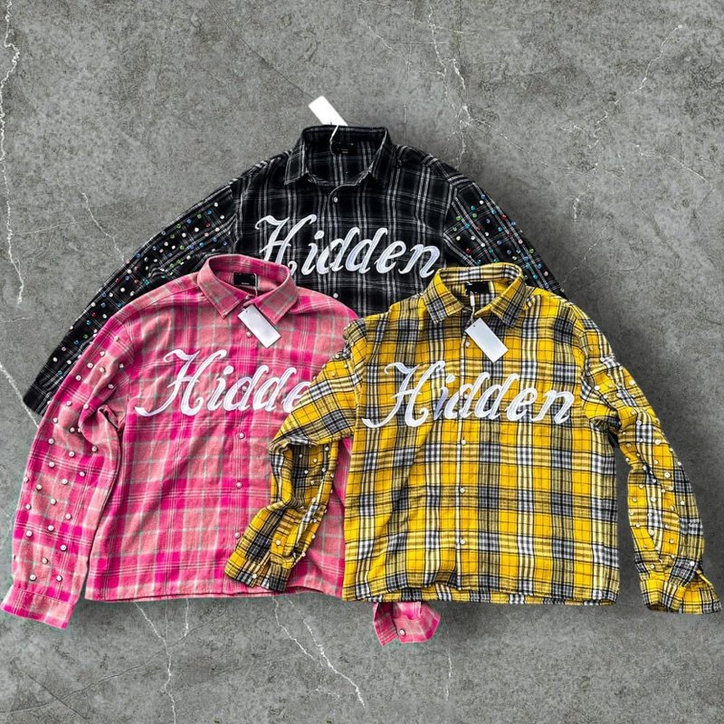 Custom Winter Warm Plaid Shirts Embroidery Long Sleeve Oversized Diamond Acid Wash Rhinestone Button Up Flannel Shirts Men - Image 8