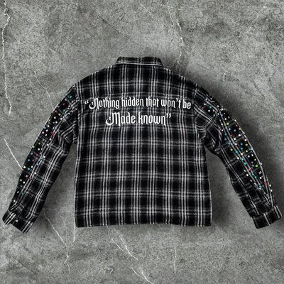 Custom Winter Warm Plaid Shirts Embroidery Long Sleeve Oversized Diamond Acid Wash Rhinestone Button Up Flannel Shirts Men - Image 7