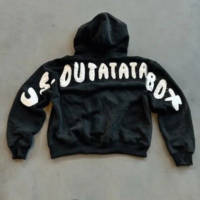 Custom Zip Up Heavyweight Cotton Terry Hoodie with Box Fit and Distressed Patch Embroidery Seasonal Essential - Image 3
