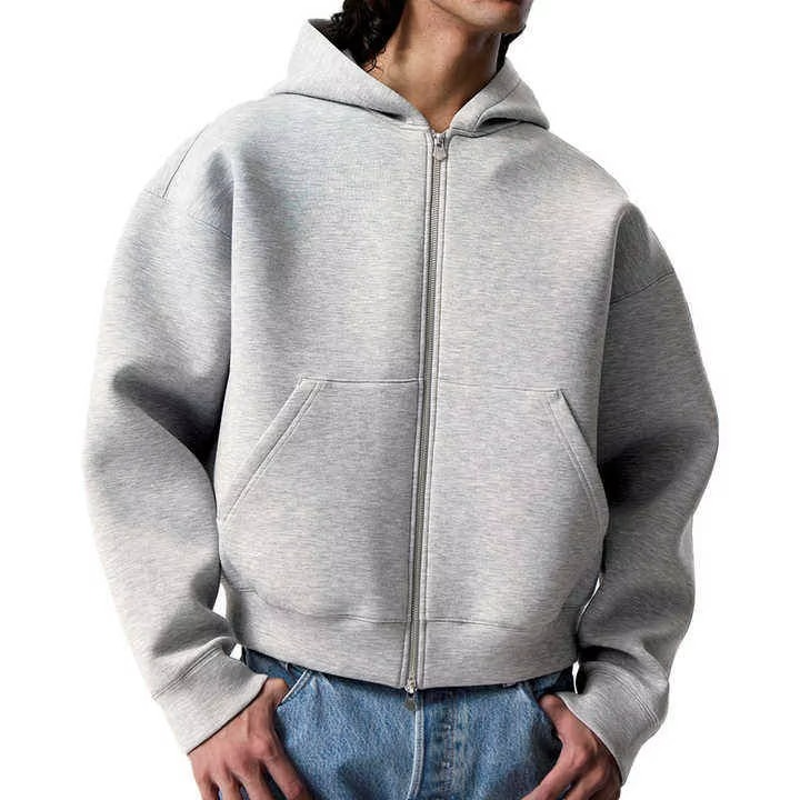 Custom Zipup Hoodie Unisex Boxy Zipper Blanks 500 Gsm Hoodie Cotton Heavyweight Fleece Cropped Men Zip up Hoodie