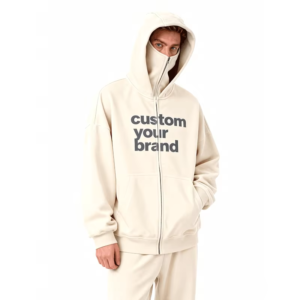 Customized Cartoon Logo 430g Polyester/Cotton Blend Winter Loose-fitting Zipper Hooded Sport Outfit Hood Lined Design Solid