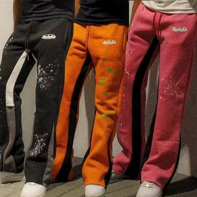 Customized Labels Men's Jogger Track Sweat Pants Baggy Trousers Paint Splatter Stack Flared Sweatpants - Image 2