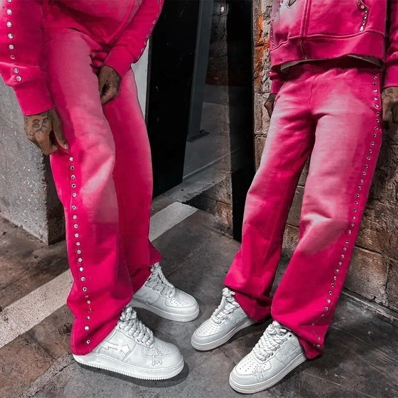 Customized Logo Support Straight Leg Men's Oversized Cotton Acid Washed Sweatpants - Image 6