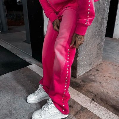 Customized Logo Support Straight Leg Men's Oversized Cotton Acid Washed Sweatpants - Image 3