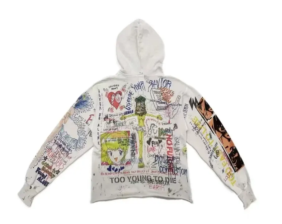 Customized Retro Street-Style Men's 100% Cotton Hoodie Heart Print Spray Stone Wash Customizable Other Crafts MOQ10