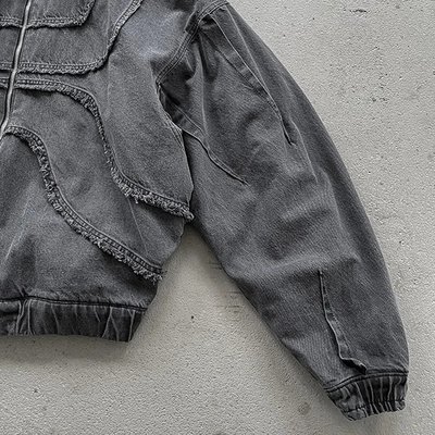 Customized Zipper Stone Washed Distressed 100% Cotton Canvas Zip Up Hoodies for Men - Image 4