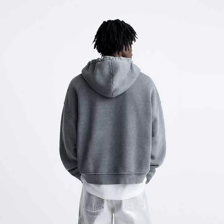 Customs 100% French Terry Cotton Heavyweight Acid Wash Vintage French Terry Distressed Sun Faded Hoodie - Image 3