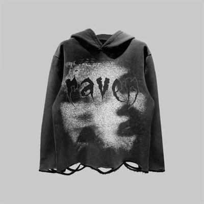 Dtg Pullover Hoodie Acid Wash Distressed Ripped Raw Hem Crop Hoodie Men Needle Detection Fabric 500grams - Image 5