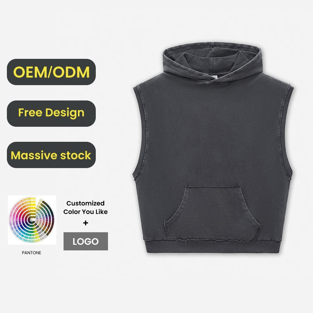 European and American Washed Hooded Sleeveless Vest and Shorts Street Style Men's Tank Top and Shorts Set - Image 2