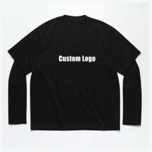 Graphic Printing Acid Stone Wash Vintage Double Layer Long Sleeve T Shirt for Men