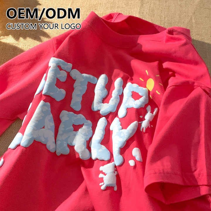 Heavy Cotton Plain Graphic Oversized Foam Screen Printing Men's T-Shirts with Custom Logo
